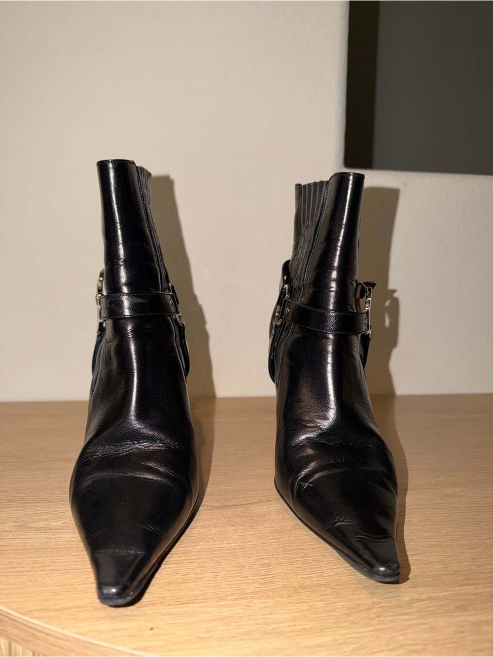 VINTAGE Dior John Galliano Black Leather CD Logo Harness Boots - 38